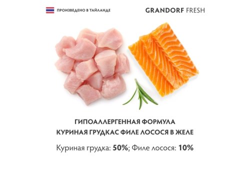 Grandorf Fresh Chicken With Salmon In Jelly / Консервы Грандорф для кошек Куриная грудка с филе лосося в желе (цена за упаковку)