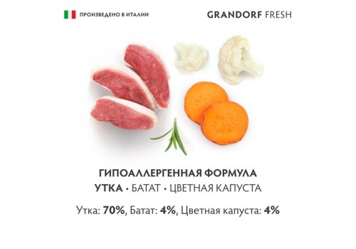Grandorf Fresh Dog Duck Sweet Potato Cauliflower Pate / Консервы Грандорф для собак Паштет из утки с бататом и цветной капустой (цена за упаковку)