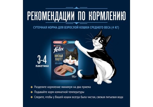 FELIX ВКУСНЫЙ ПАШТЕТ / Влажный корм Паучи Феликс Вкусный паштет для взрослых кошек с лососем и форелью (цена за упаковку)