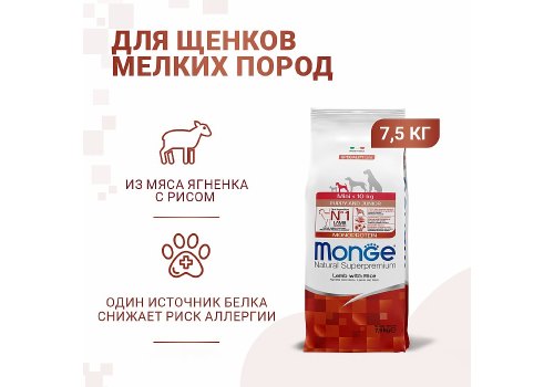 Monge Puppy and Junior Speciality Line Monoprotein Mini Lamb rice / Сухой корм Монж для Щенков Мелких пород Ягненок с рисом Monge Puppy and Junior Speciality Line Monoprotein Mini Lamb rice / Сухой корм Монж для Щенков Мелких пород Ягненок с рисом
