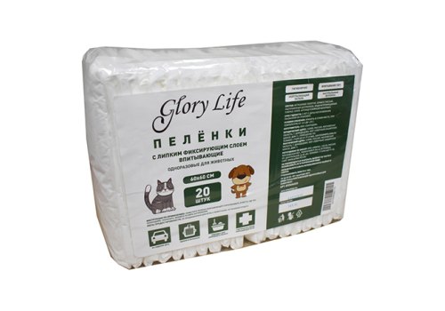 Glory Life / Пеленки Глори Лайф для животных с Липким фиксирующим слоем Одноразовые Белые Glory Life / Пеленки Глори Лайф для животных с Липким фиксирующим слоем Одноразовые Белые
