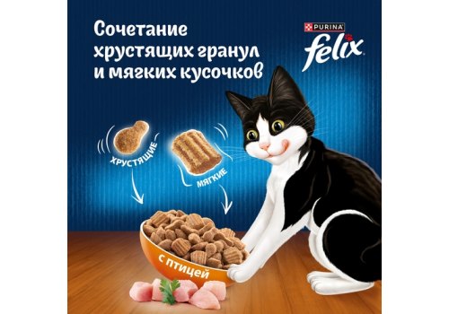 FELIX ДВОЙНАЯ ВКУСНЯТИНА / Сухой корм Пурина Феликс для взрослых кошек с птицей