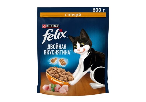 FELIX ДВОЙНАЯ ВКУСНЯТИНА / Сухой корм Пурина Феликс для взрослых кошек с птицей