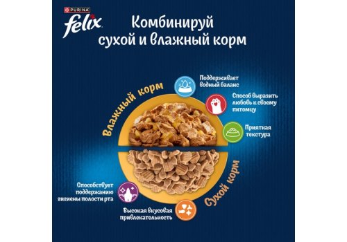 FELIX ДВОЙНАЯ ВКУСНЯТИНА / Сухой корм Пурина Феликс для взрослых кошек с птицей