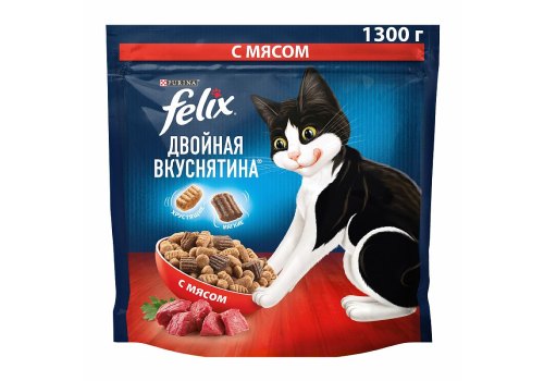 FELIX ДВОЙНАЯ ВКУСНЯТИНА / Сухой корм Пурина Феликс для взрослых кошек с мясом