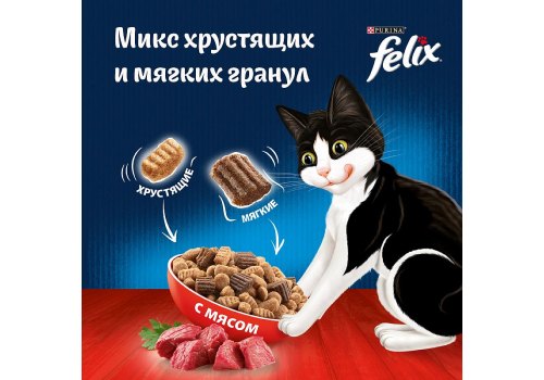 FELIX ДВОЙНАЯ ВКУСНЯТИНА / Сухой корм Пурина Феликс для взрослых кошек с мясом