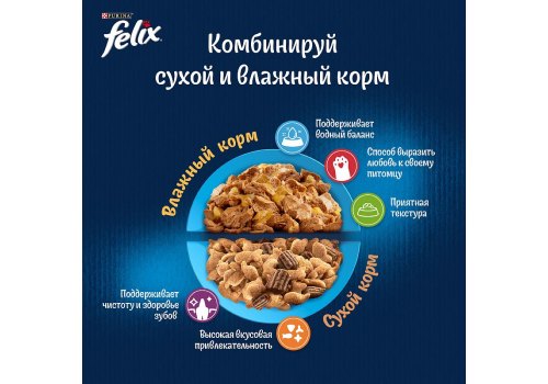 FELIX ДВОЙНАЯ ВКУСНЯТИНА / Сухой корм Пурина Феликс для взрослых кошек с мясом