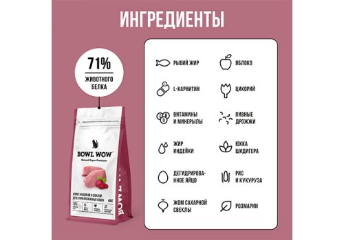 BOWL WOW / Сухой корм Боул Вау для Стерилизованных кошек с Индейкой и свеклой