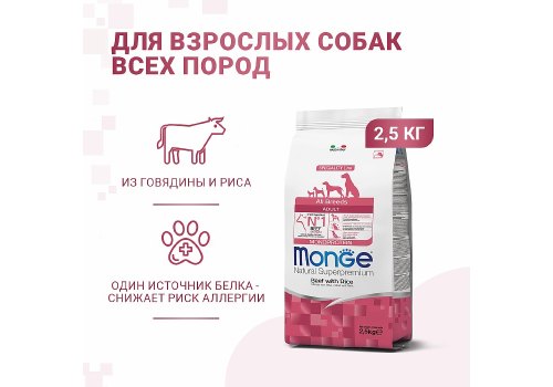 Monge Dog Monoprotein Adult All Breeds Beef with Rice / Сухой корм Монж Монопротеиновый для собак всех пород Говядина с рисом