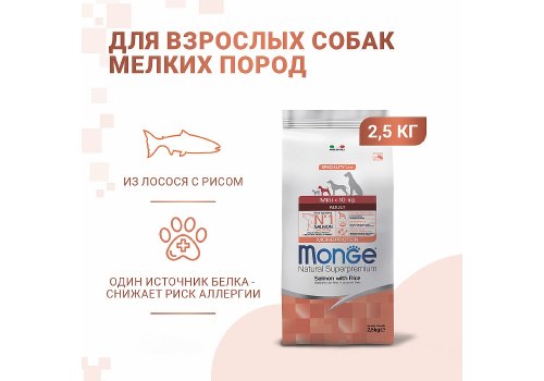 Monge Dog Monoprotein Speciality Mini Salmon & Rice / Сухой корм Монж для взрослых собак Мелких пород Лосось с рисом
