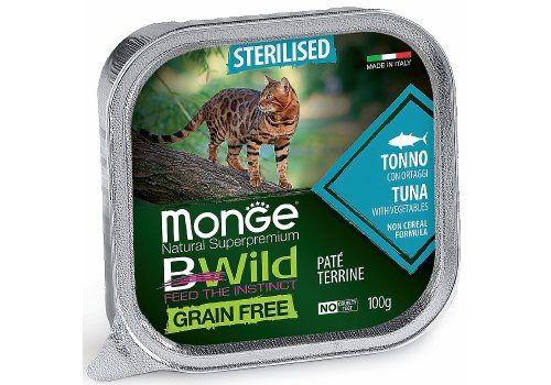 Monge Cat BWild Grain Free Sterilised Tuna Pate / Влажный Беззерновой корм Монж для Стерилизованных кошек Паштет из Тунца с овощами (цена за упаковку)