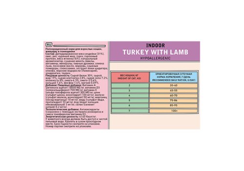 Zillii Indoor Adult Turkey with Lamb / Сухой корм Зилли для взрослых кошек живущих в помещении Индейка с Ягненком