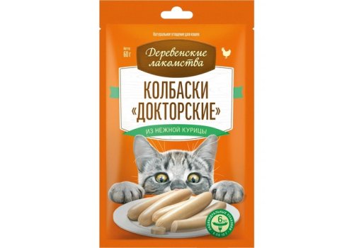 Деревенские лакомства / Докторские колбаски для кошек из нежной Курицы Деревенские лакомства / Докторские колбаски для кошек из нежной Курицы