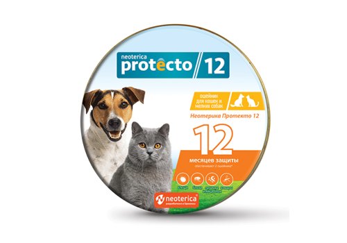 Neoterica Protecto 12 / Ошейник Неотерика Протекто от Клещей и Блох для кошек и собак Мелких пород 40 см Neoterica Protecto 12 / Ошейник Неотерика Протекто от Клещей и Блох для кошек и собак Мелких пород 40 см