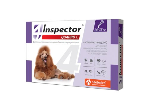 Inspector Quadro С / Капли Инспектор от Внешних и Внутренних паразитов для собак весом от 10 до 25 кг Inspector Quadro С / Капли Инспектор от Внешних и Внутренних паразитов для собак весом от 10 до 25 кг