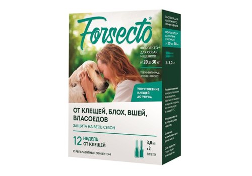 Forsecto / Капли на холку Форсекто от Клещей Блох Вшей Власоедов для собак и щенков весом от 20 до 30 кг Forsecto / Капли на холку Форсекто от Клещей Блох Вшей Власоедов для собак и щенков весом от 20 до 30 кг