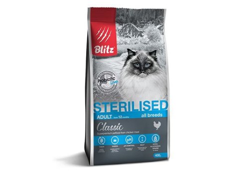 Blitz Classic Adult Sterilised / Сухой корм Блиц для Стерилизованных кошек всех пород Курица Blitz Classic Adult Sterilised / Сухой корм Блиц для Стерилизованных кошек всех пород Курица