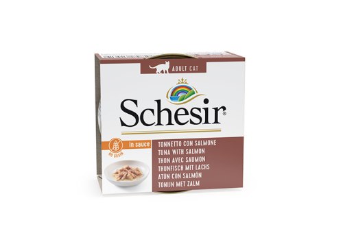Schesir Tuna with Salmon in natural gravy / Влажный корм Консервы Шезир для кошек Тунец лосось (цена за упаковку) Schesir Tuna with Salmon in natural gravy / Влажный корм Консервы Шезир для кошек Тунец лосось (цена за упаковку)
