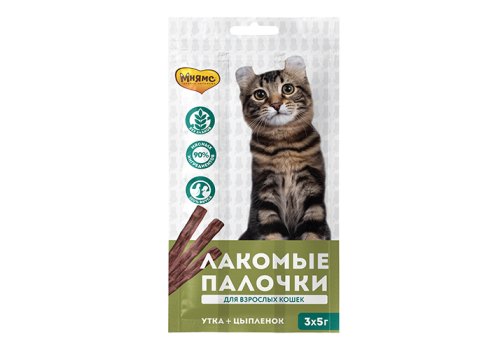 Мнямс Лакомство для кошек Лакомые палочки 13,5 см Цыпленок и Утка Мнямс Лакомство для кошек Лакомые палочки 13,5 см Цыпленок и Утка
