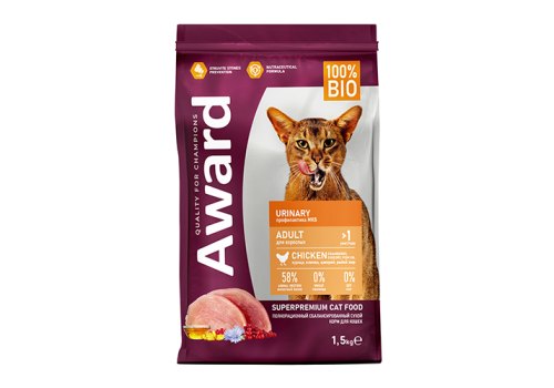Award Adult Urinary / Сухой корм Авард для взрослых кошек для Профилактики МКБ Курица клюква цикорий рыбий жир Award Adult Urinary / Сухой корм Авард для взрослых кошек для Профилактики МКБ Курица клюква цикорий рыбий жир