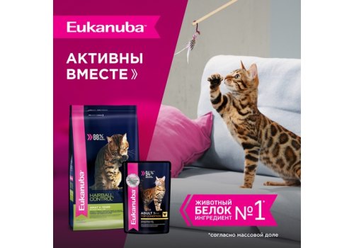 Eukanuba Hairball Control Adult Chicken / Сухой корм Эукануба для взрослых кошек Вывод волосяных комочков c Курицей
