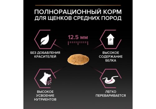 PRO PLAN OPTI DERMA / Сухой корм ПРО ПЛАН для щенков средних пород при чувствительной коже с лососем