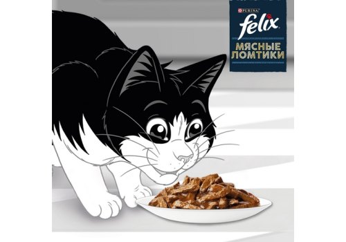FELIX МЯСНЫЕ ЛОМТИКИ / Влажный корм Паучи Пурина Феликс Мясные ломтики для взрослых кошек с уткой (цена за упаковку)