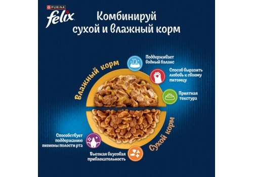 FELIX МЯСНОЕ ОБЪЕДЕНИЕ / Сухой корм Пурина Феликс Мясное объедение для взрослых кошек с курицей