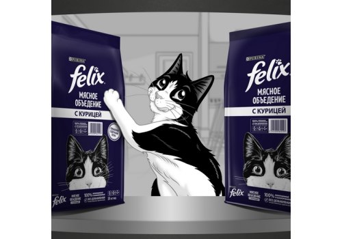 FELIX МЯСНОЕ ОБЪЕДЕНИЕ / Сухой корм Пурина Феликс Мясное объедение для взрослых кошек с курицей