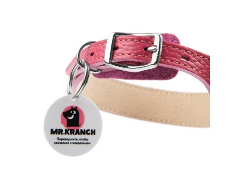 Mr.Kranch / Ошейник Мистер Кранч для собак из Натуральной кожи с QR-адресником Розовый