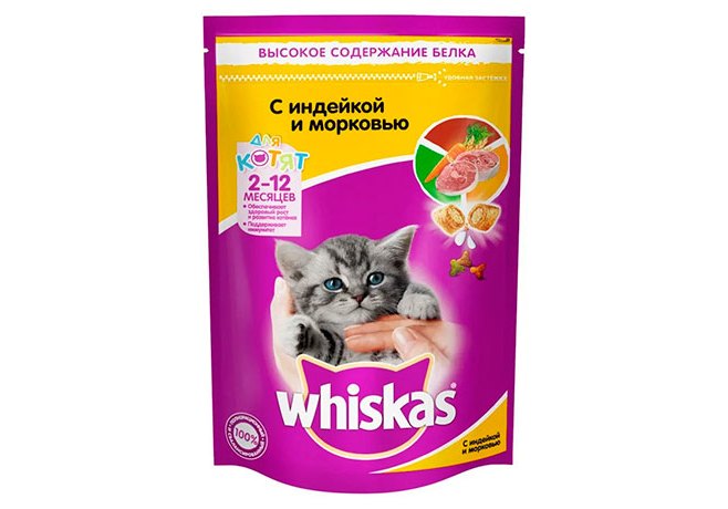 Whiskas Kitten / Сухой корм Вискас Молочные подушечки-паштет для котят  Индейка-Морковь 350 г (пакет) купить в Москве по низкой цене 150₽ |  интернет-магазин ZooMag.ru